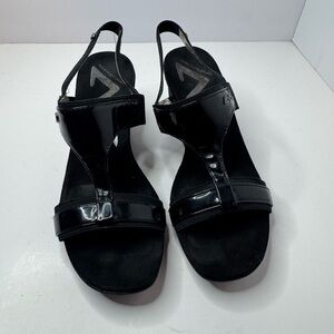 Anne Klein Sport Eadan Black Fabric Wedge Sandals Women's Size 7.5M